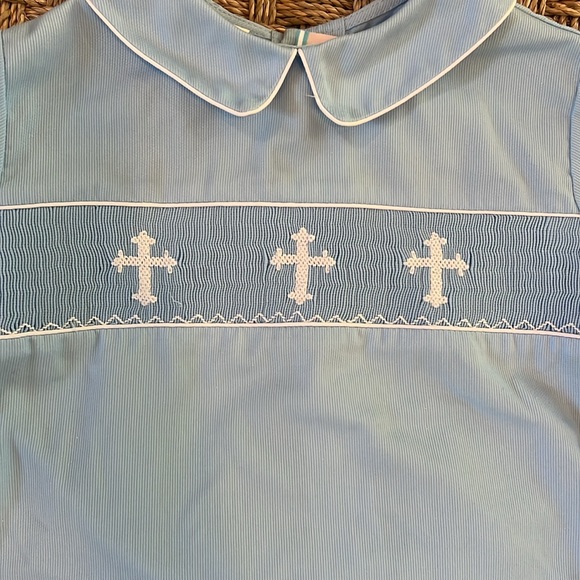 4T smocked baby blue cross shorts set - Picture 2 of 4